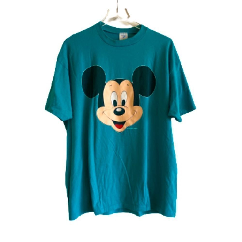 Vintage Mickey Mouse Big Face Single Stitch Teal T-Shirt Jostens Size XL
